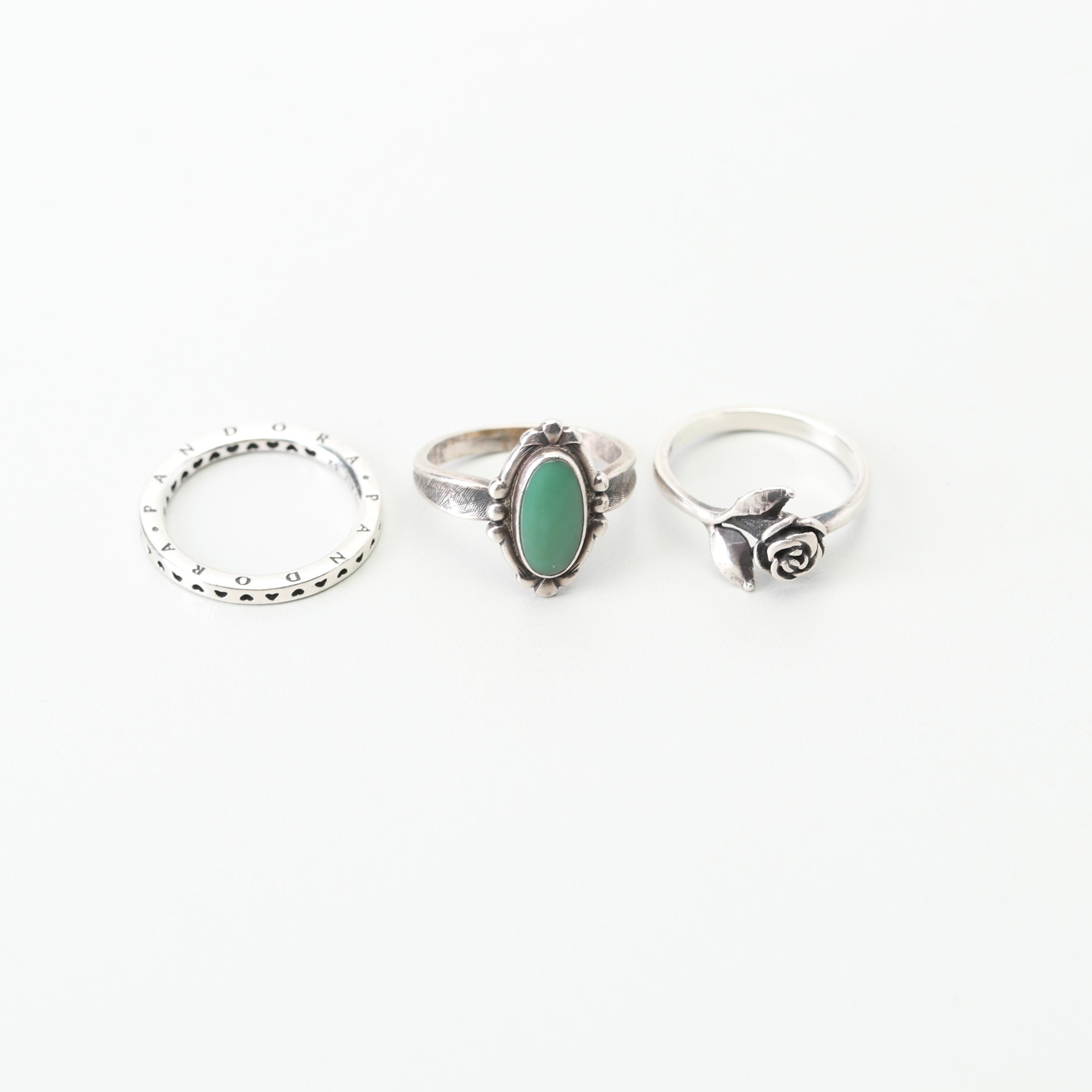 Pandora Ring, James Avery Ring, Turquoise Pendant Necklace, and Turquoise Ring