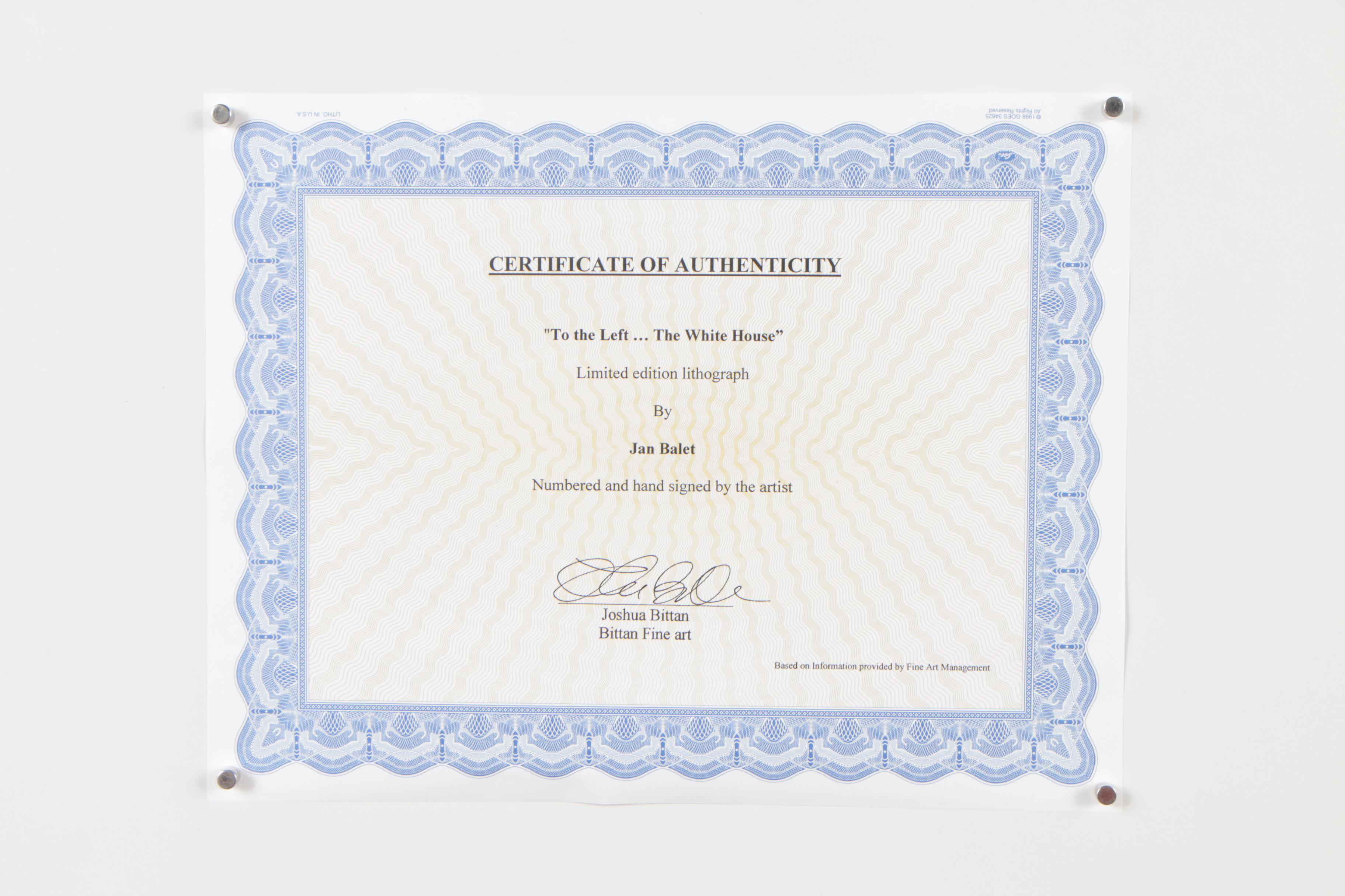 Jan Balet Lithograph "To the Left... The White House"