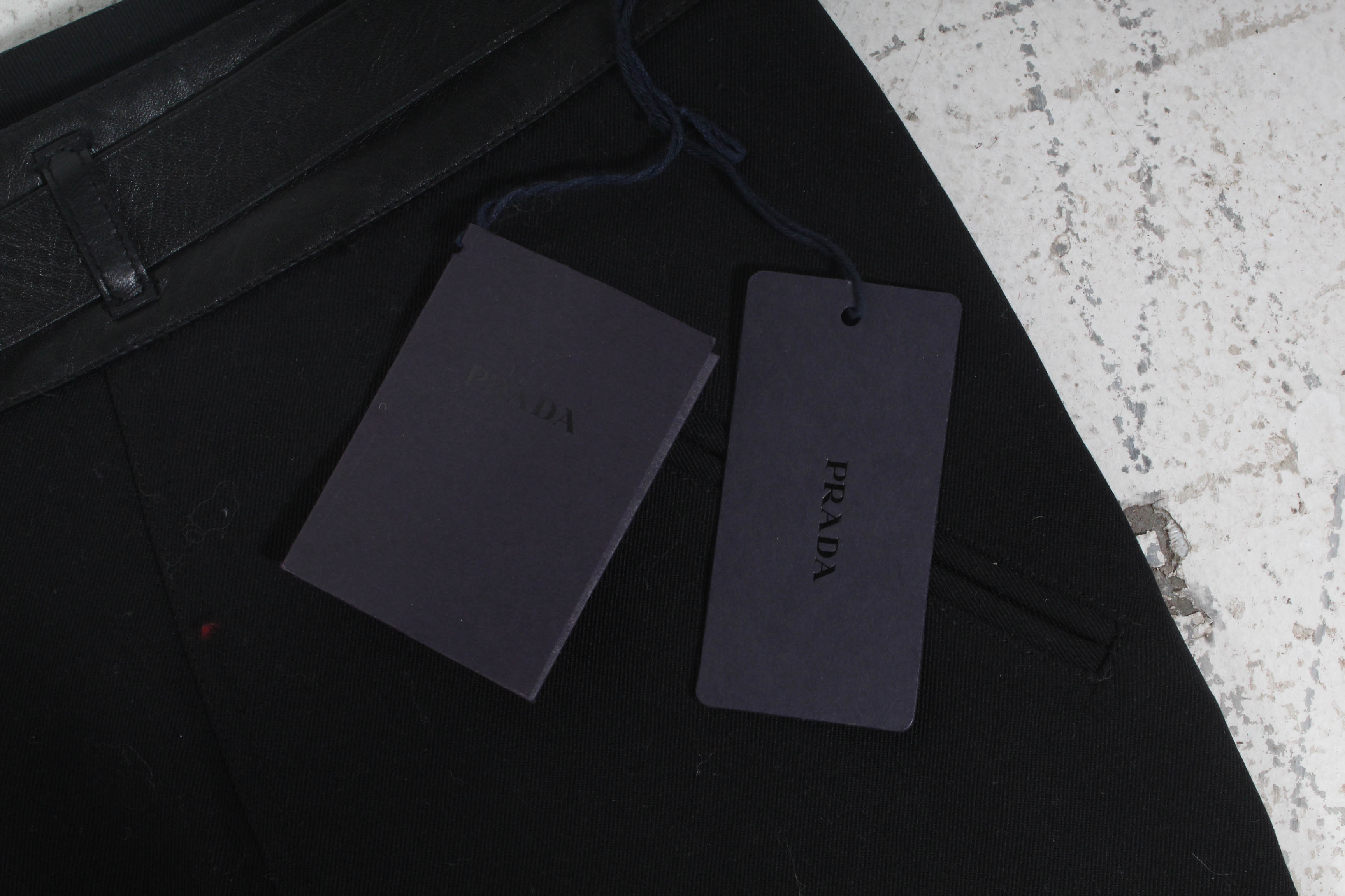 Prada Black Wool Trousers with Leather Belted Waist