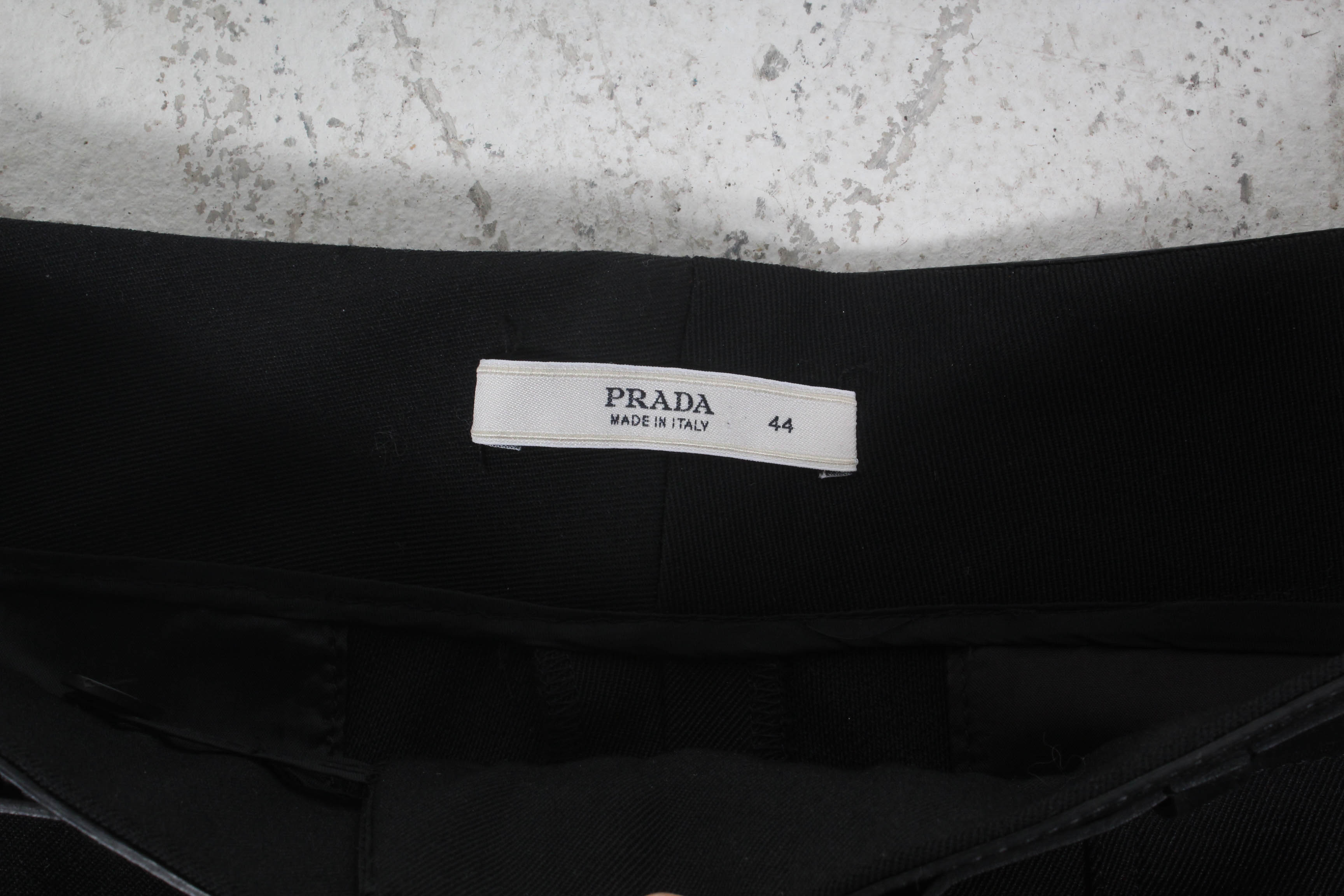 Prada Black Wool Trousers with Leather Belted Waist
