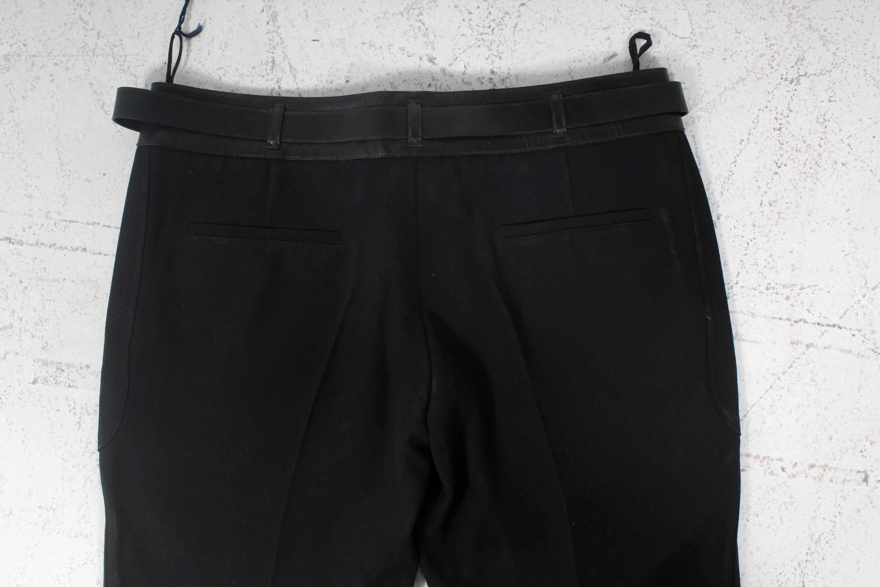 Prada Black Wool Trousers with Leather Belted Waist