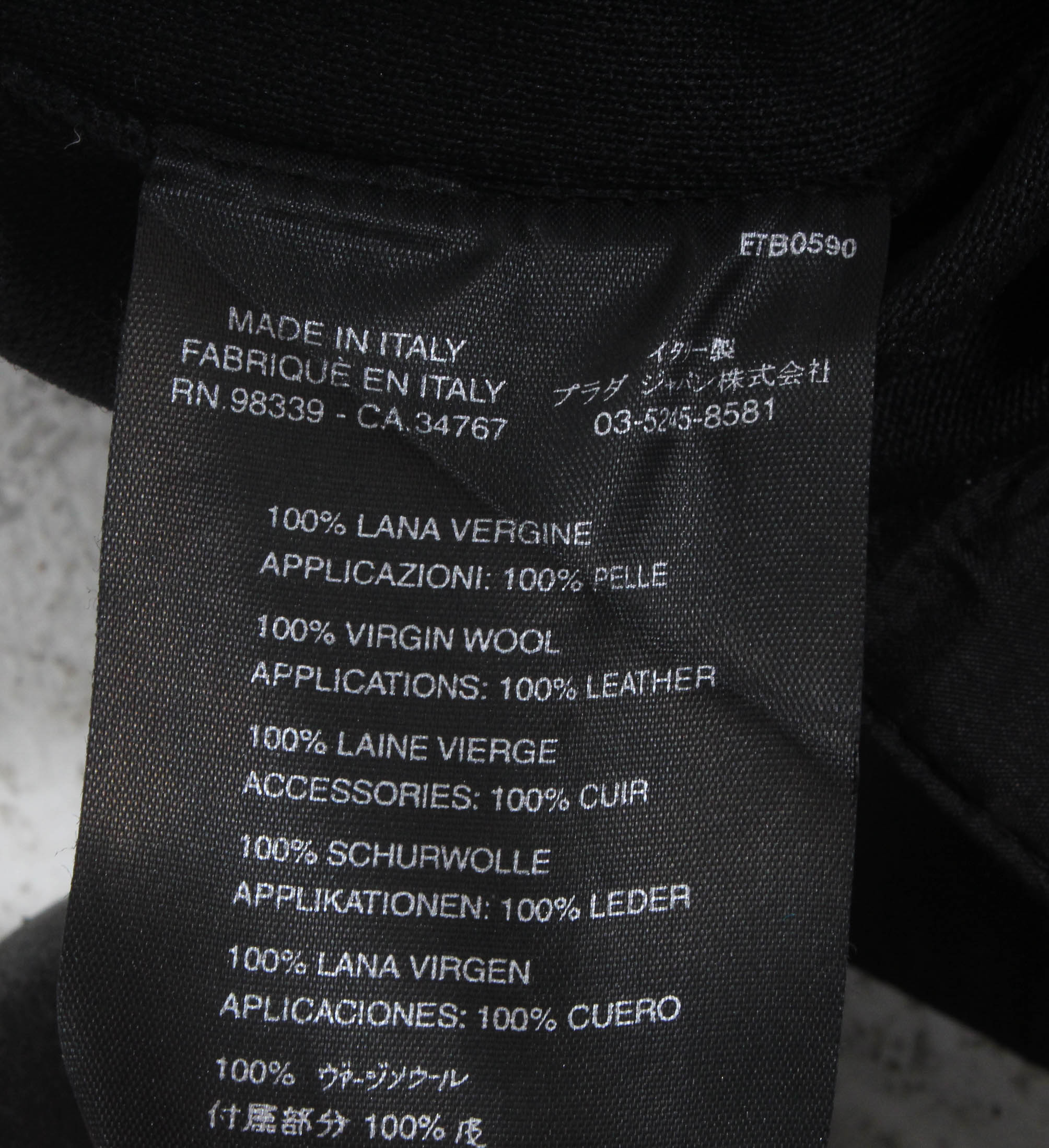 Prada Black Wool Trousers with Leather Belted Waist