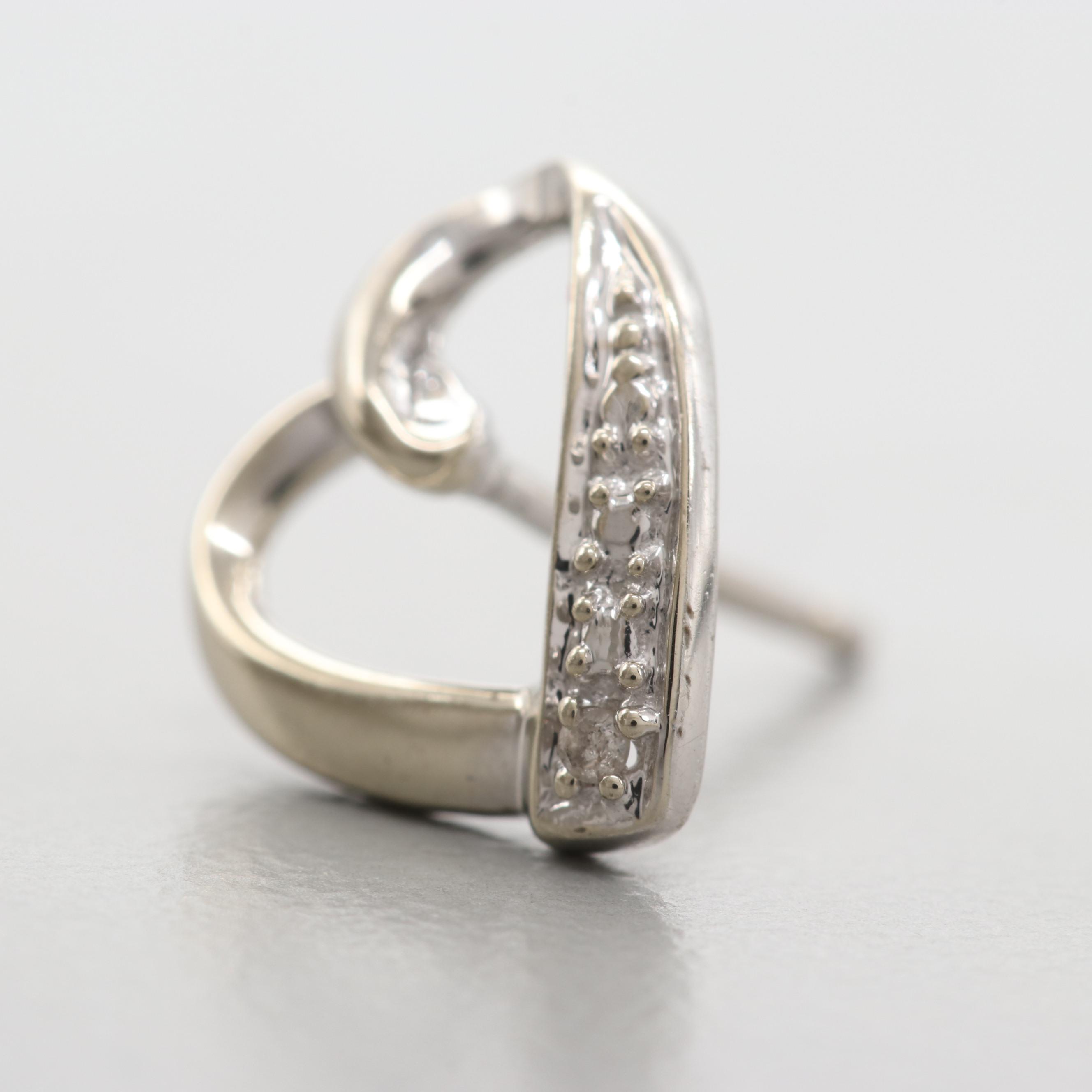 10K White Gold Diamond Heart Stud Earrings
