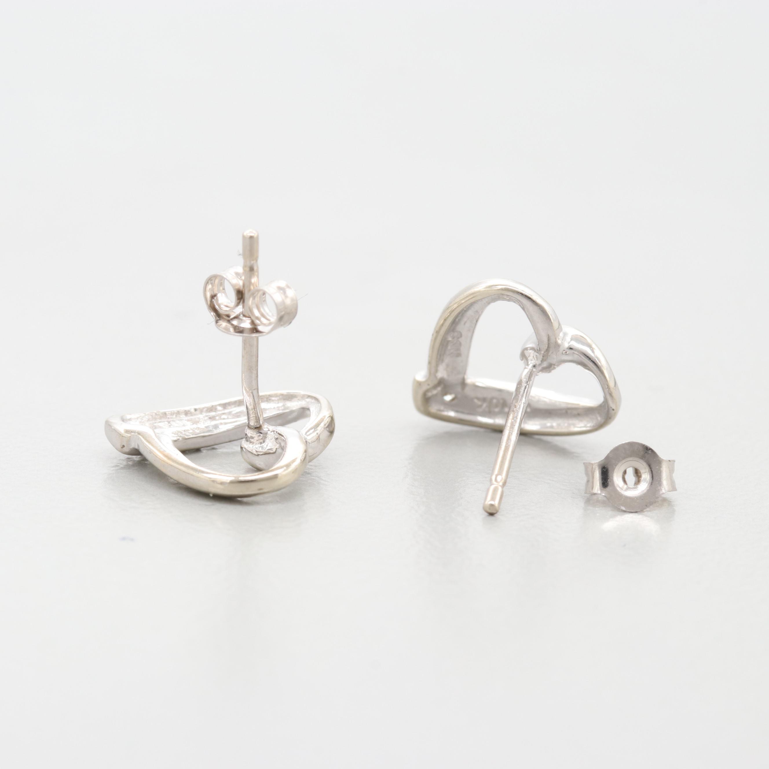 10K White Gold Diamond Heart Stud Earrings