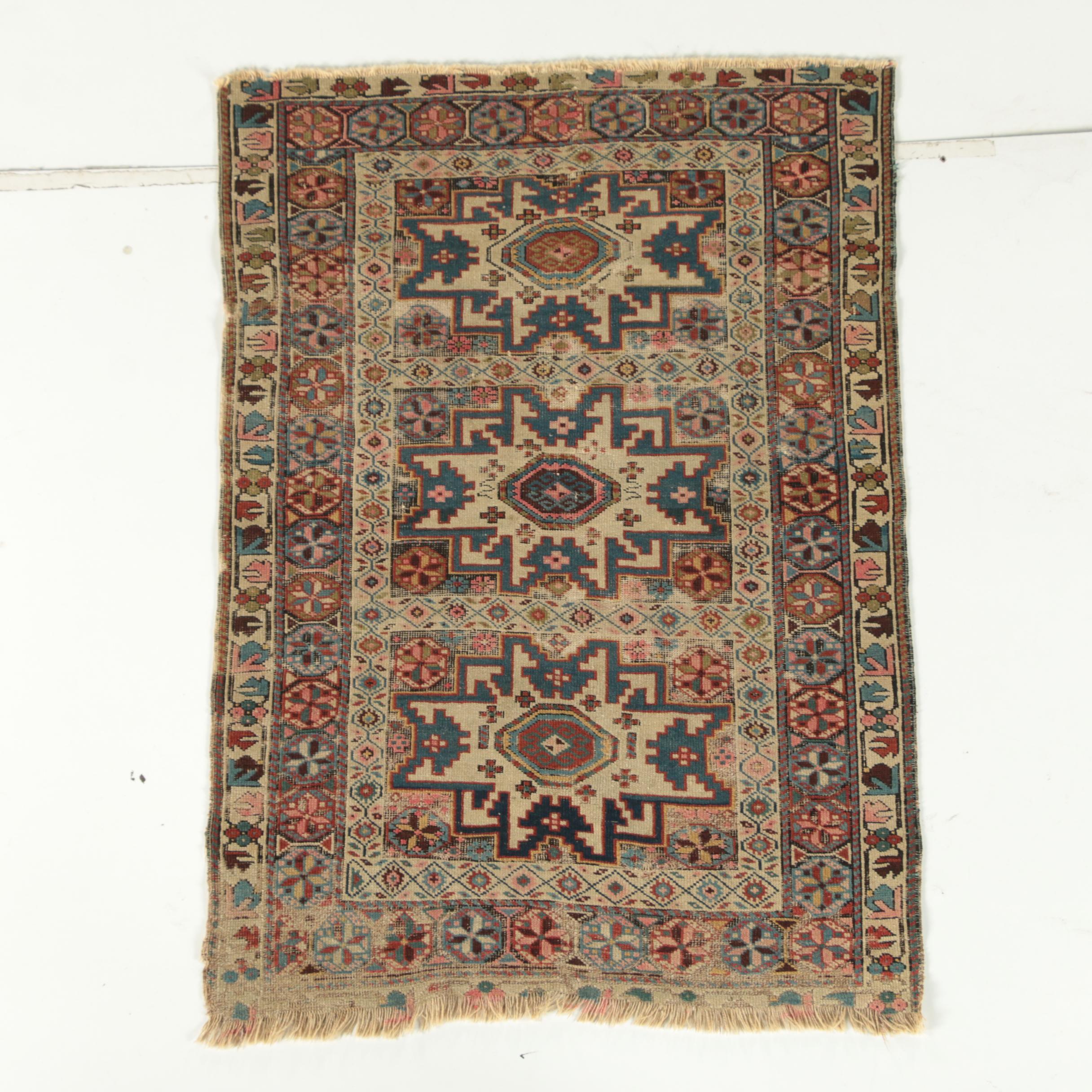 Semi-Antique Hand-Knotted Caucasian Daghestan Wool Rug