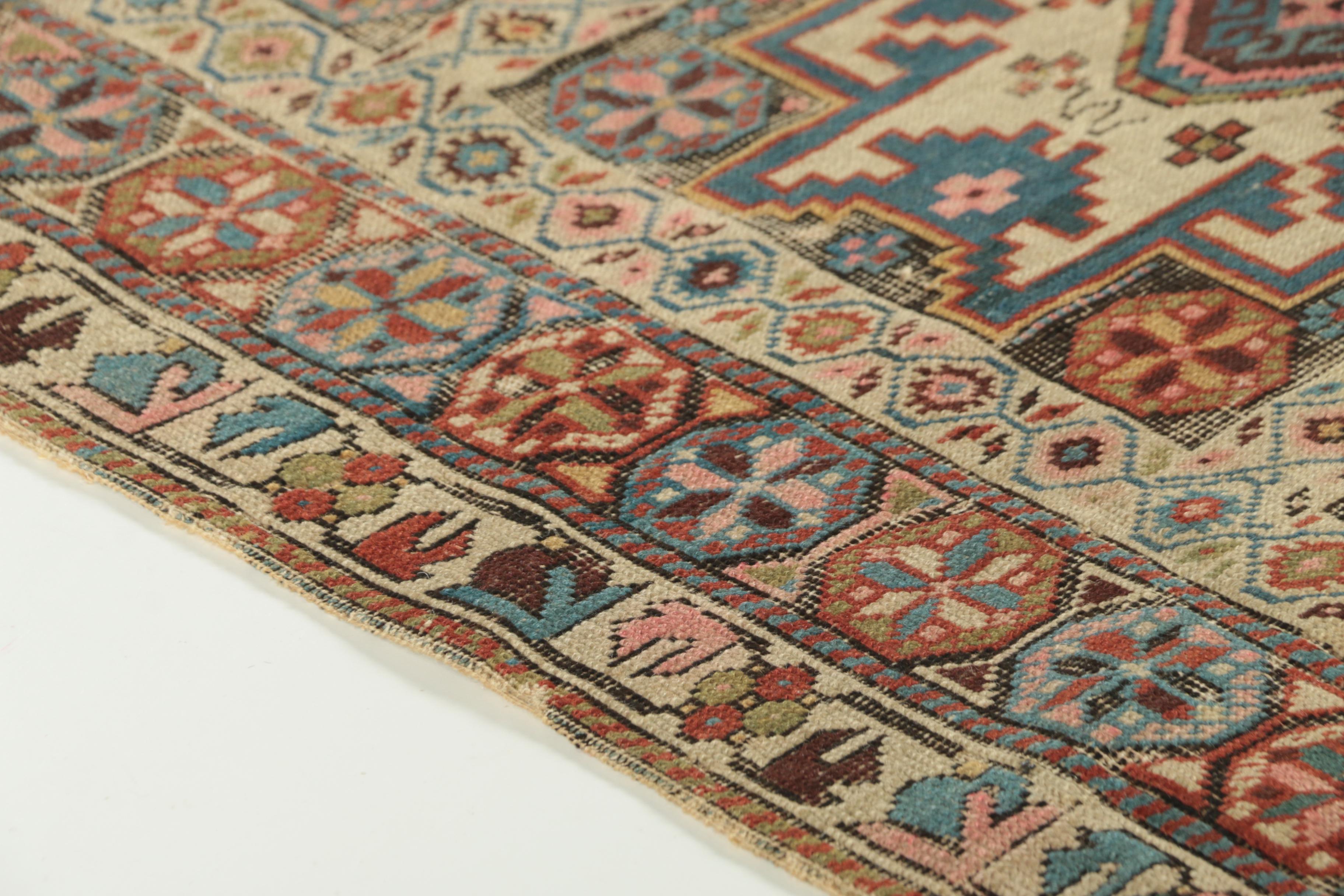 Semi-Antique Hand-Knotted Caucasian Daghestan Wool Rug