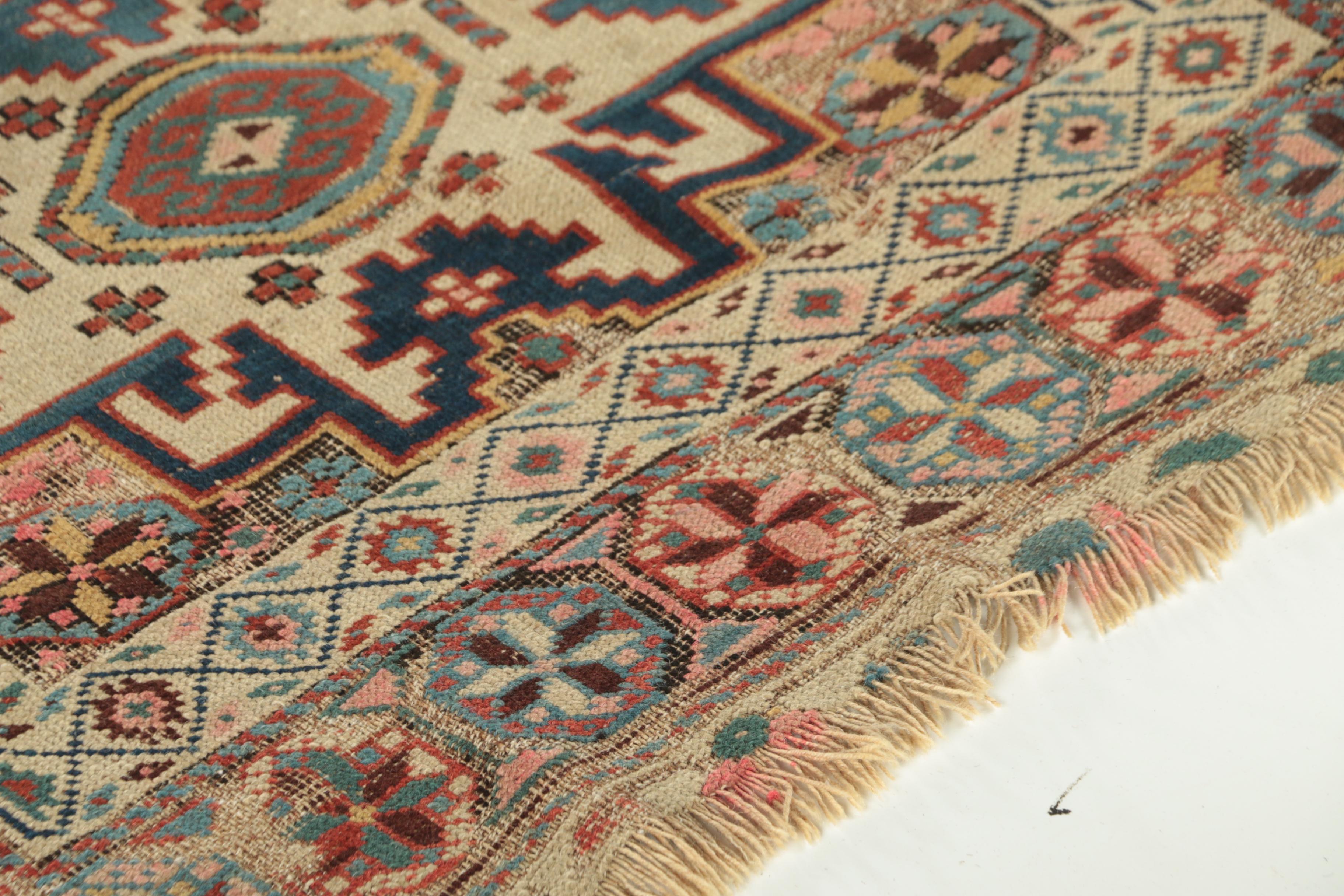 Semi-Antique Hand-Knotted Caucasian Daghestan Wool Rug