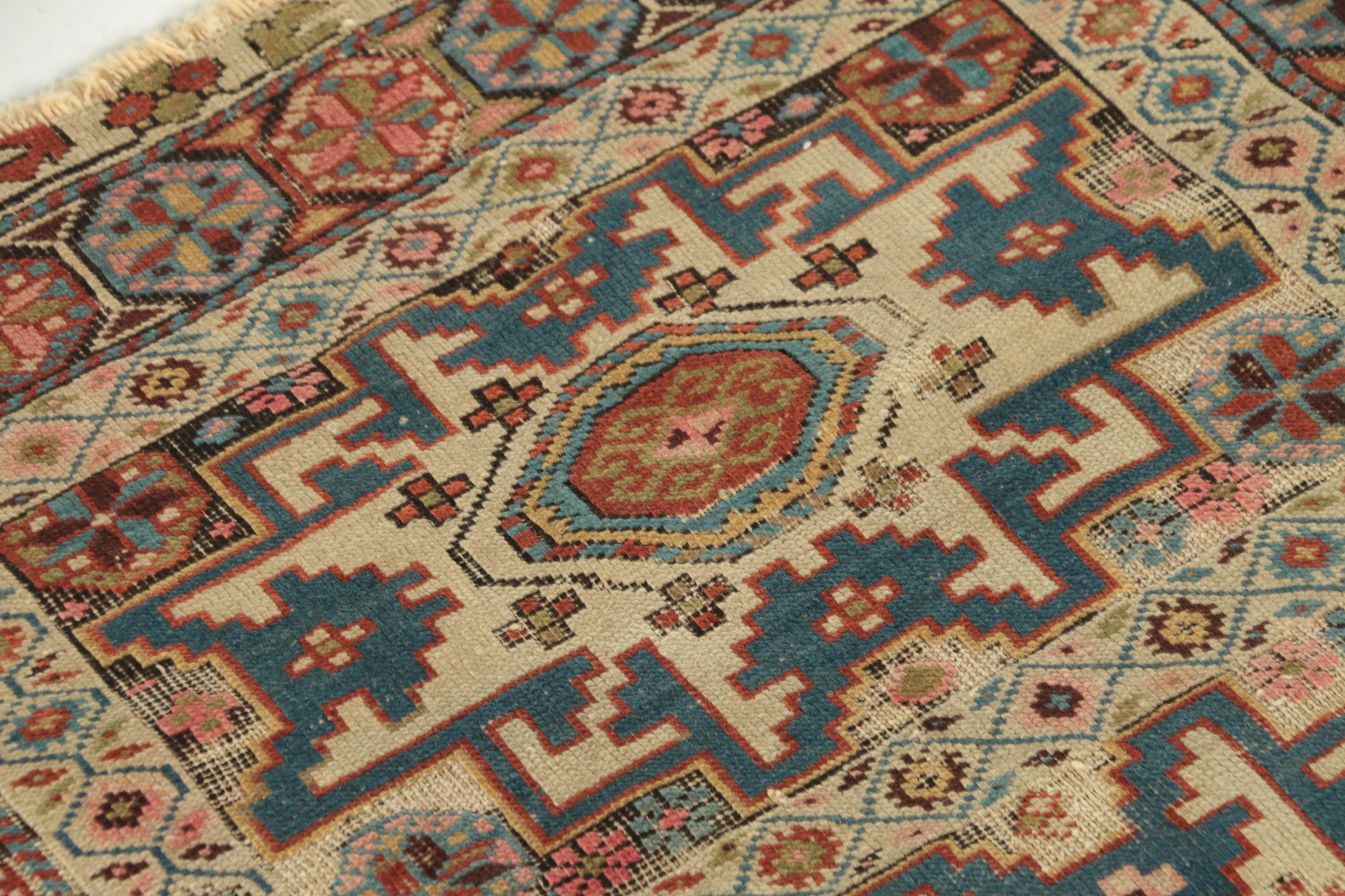 Semi-Antique Hand-Knotted Caucasian Daghestan Wool Rug