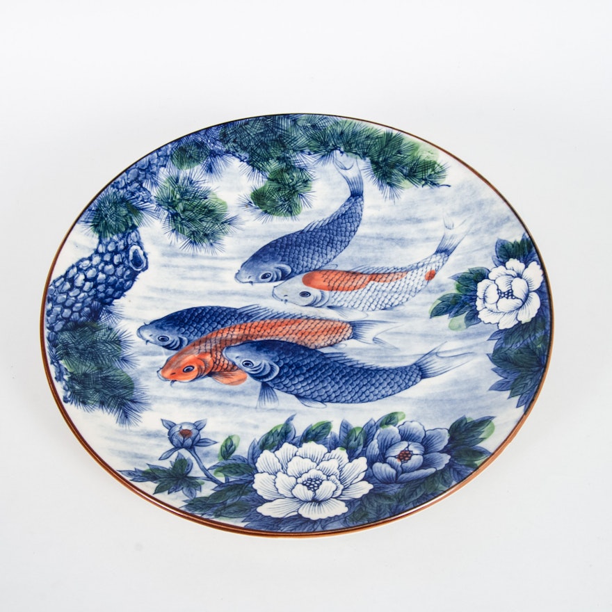 Hand Painted Chinese Koi Display Plate