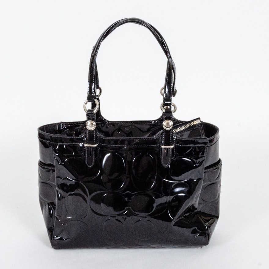 Coach Gallery Embossed Black Patent Leather Handbag