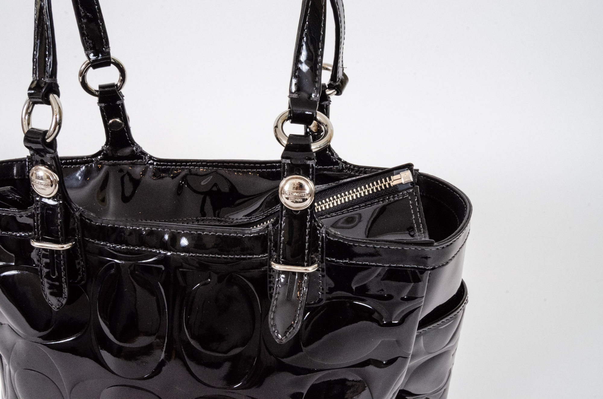Coach Gallery Embossed Black Patent Leather Handbag