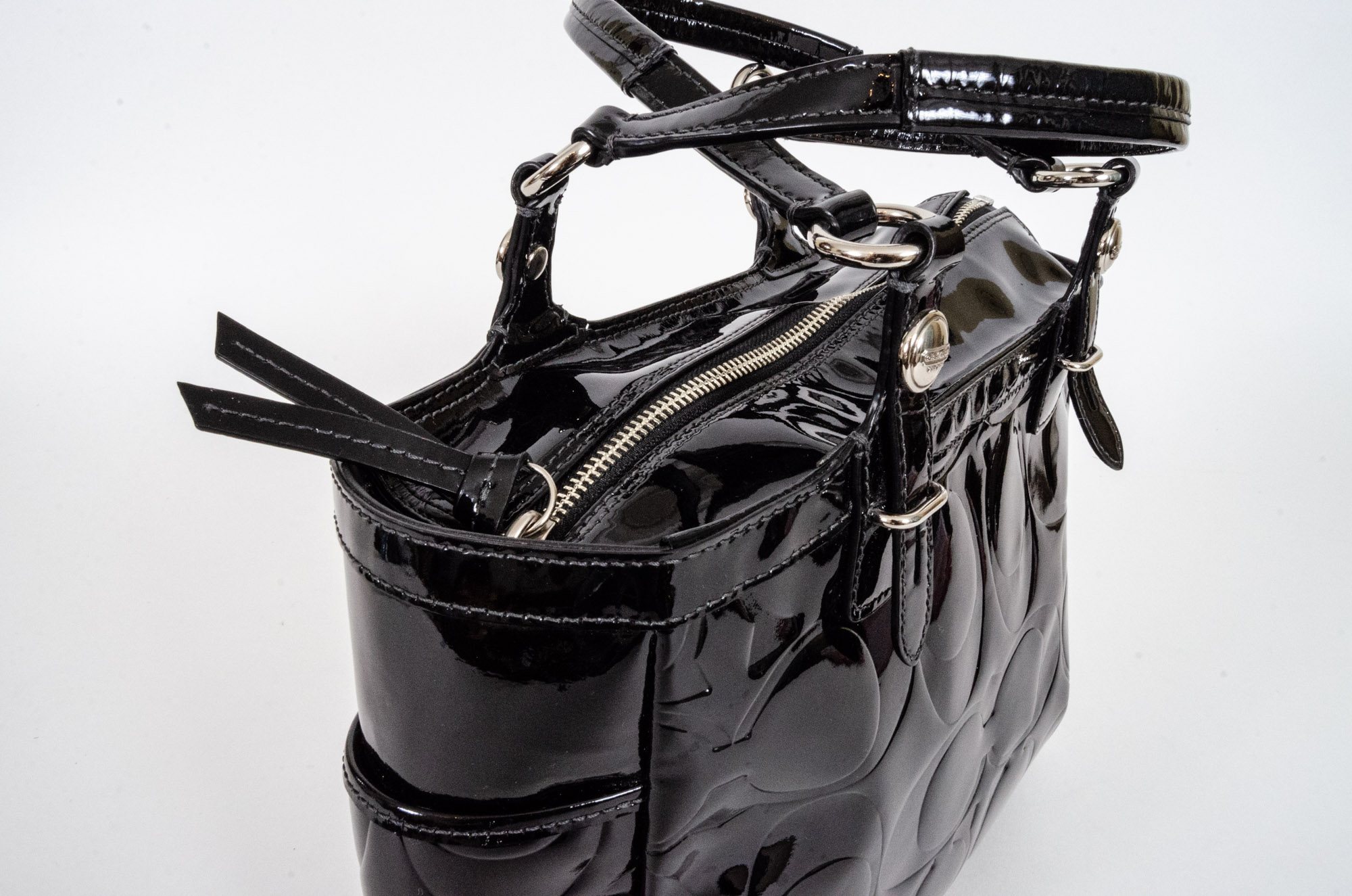 Coach Gallery Embossed Black Patent Leather Handbag