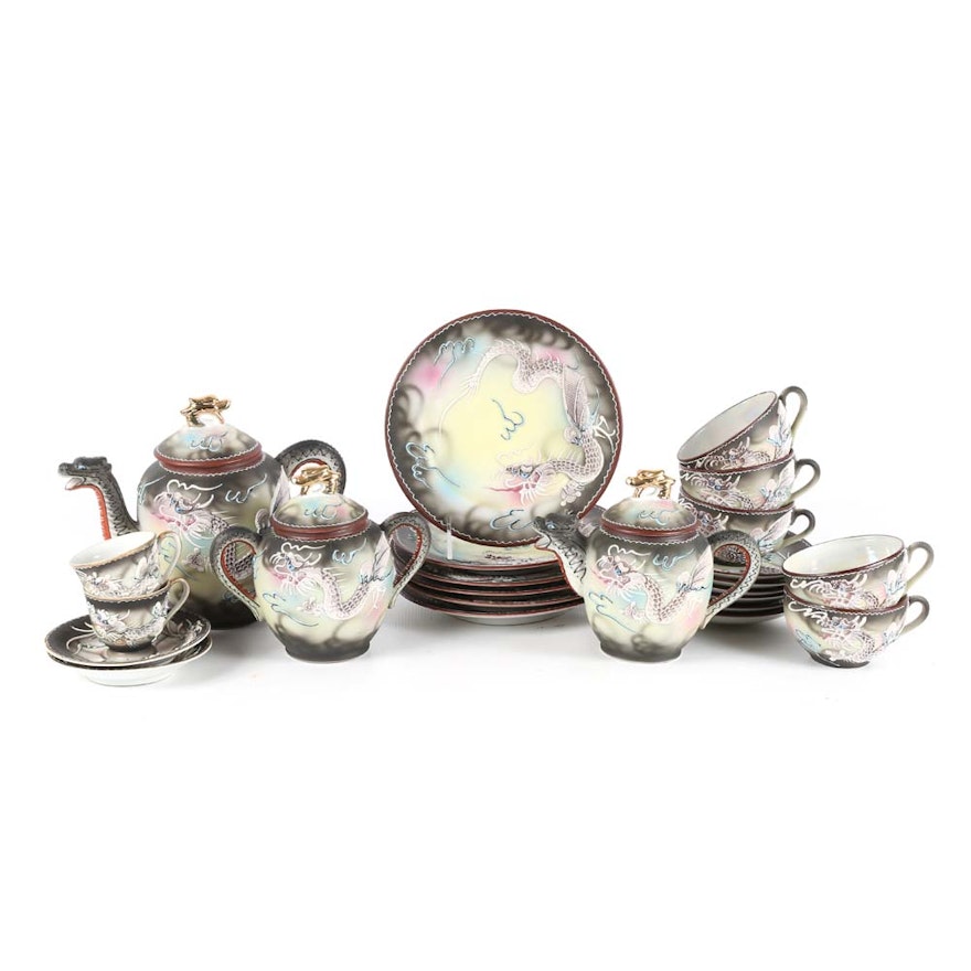 Vintage Japanese Moriage Dragonware Porcelain Tea Set
