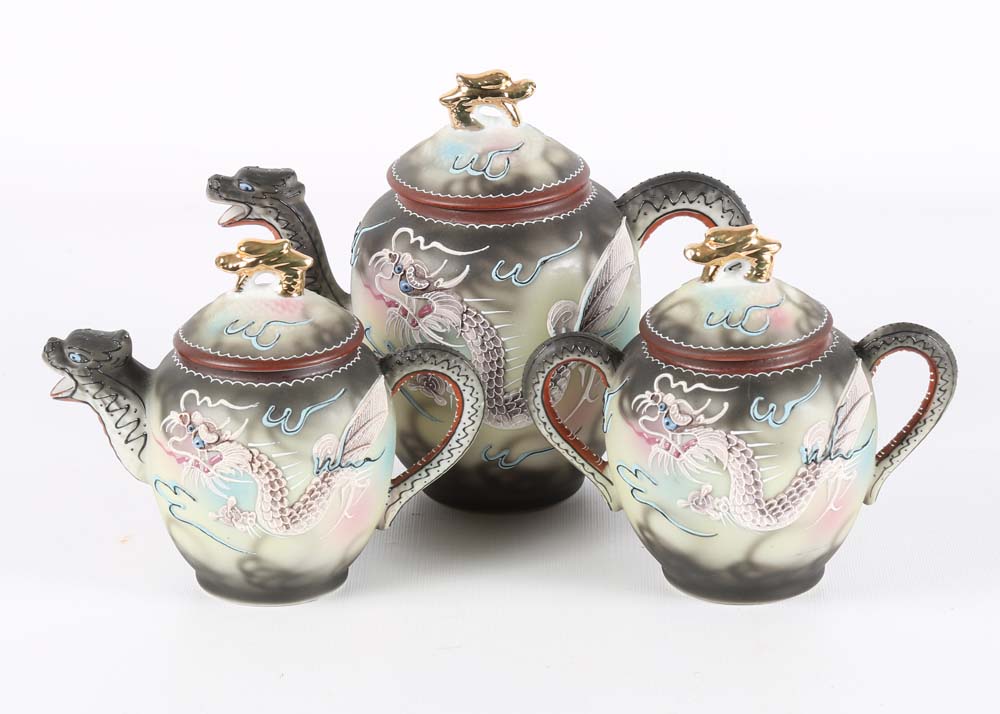 Vintage Japanese Moriage Dragonware Porcelain Tea Set