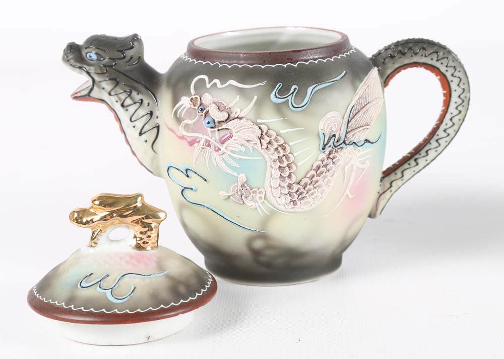 Vintage Japanese Moriage Dragonware Porcelain Tea Set