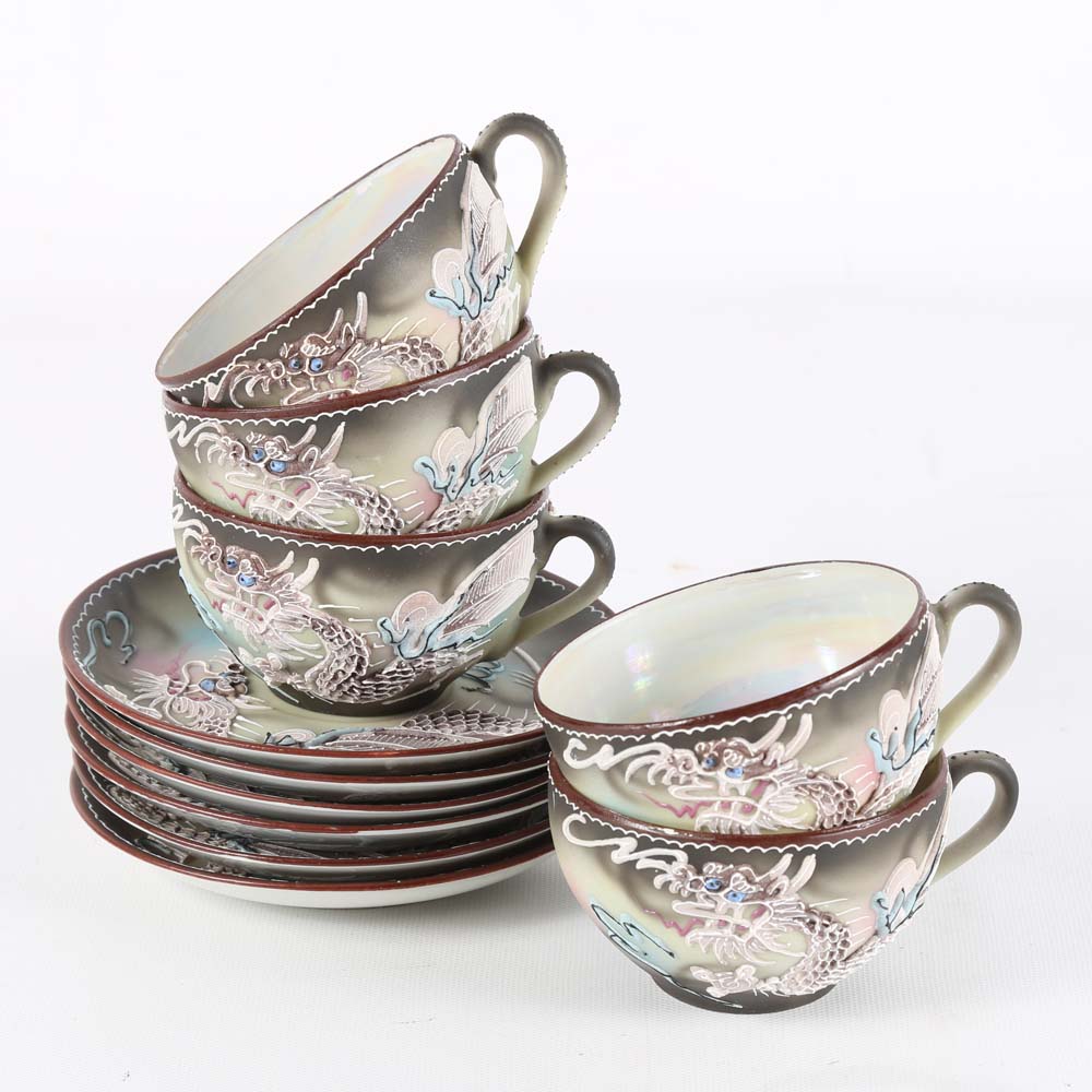 Vintage Japanese Moriage Dragonware Porcelain Tea Set