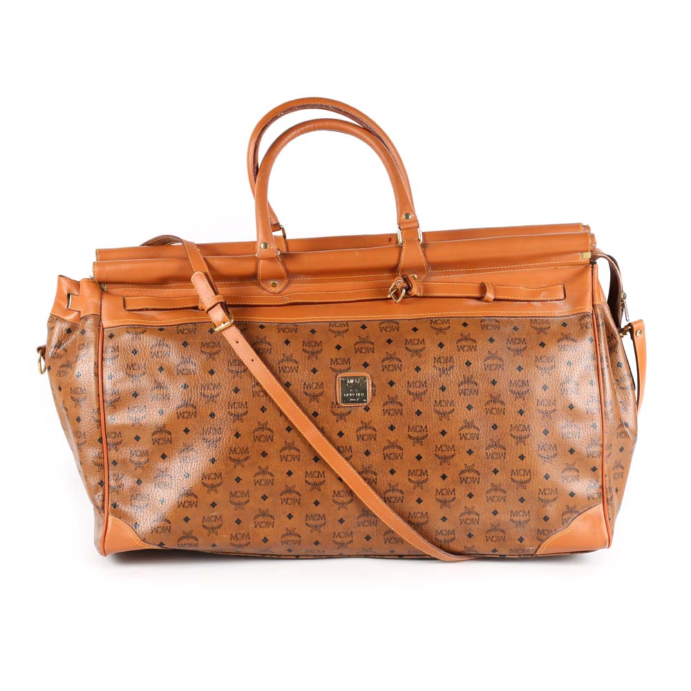 MCM Cognac Visetos Logo Print Coated Canvas Weekender Bag | EBTH