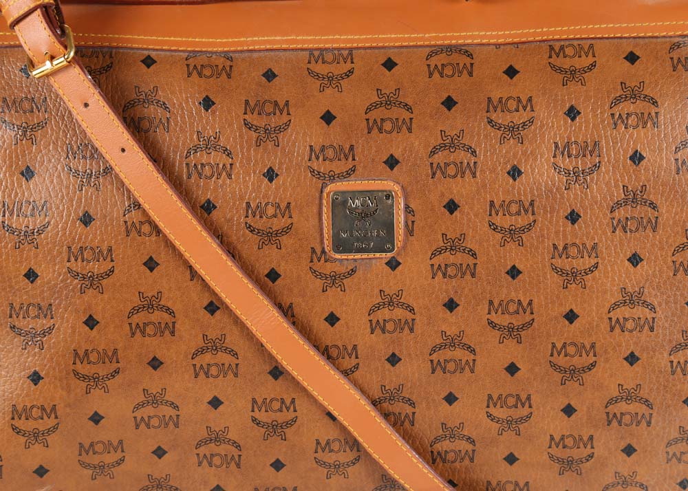 MCM Cognac Visetos Logo Print Coated Canvas Weekender Bag
