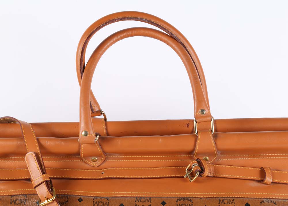 MCM Cognac Visetos Logo Print Coated Canvas Weekender Bag
