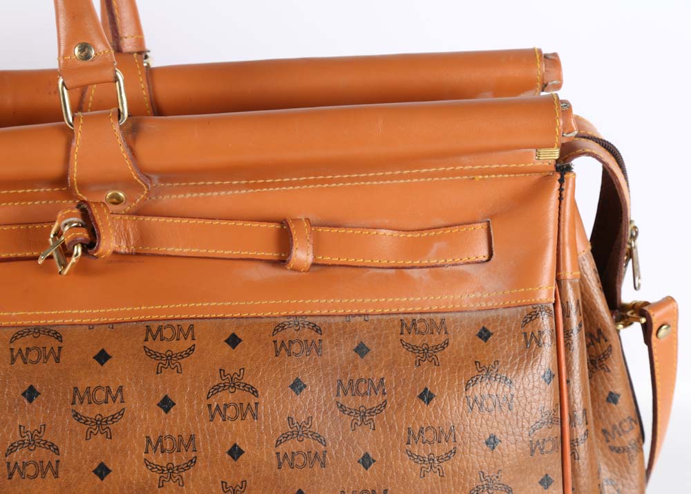 MCM Cognac Visetos Logo Print Coated Canvas Weekender Bag