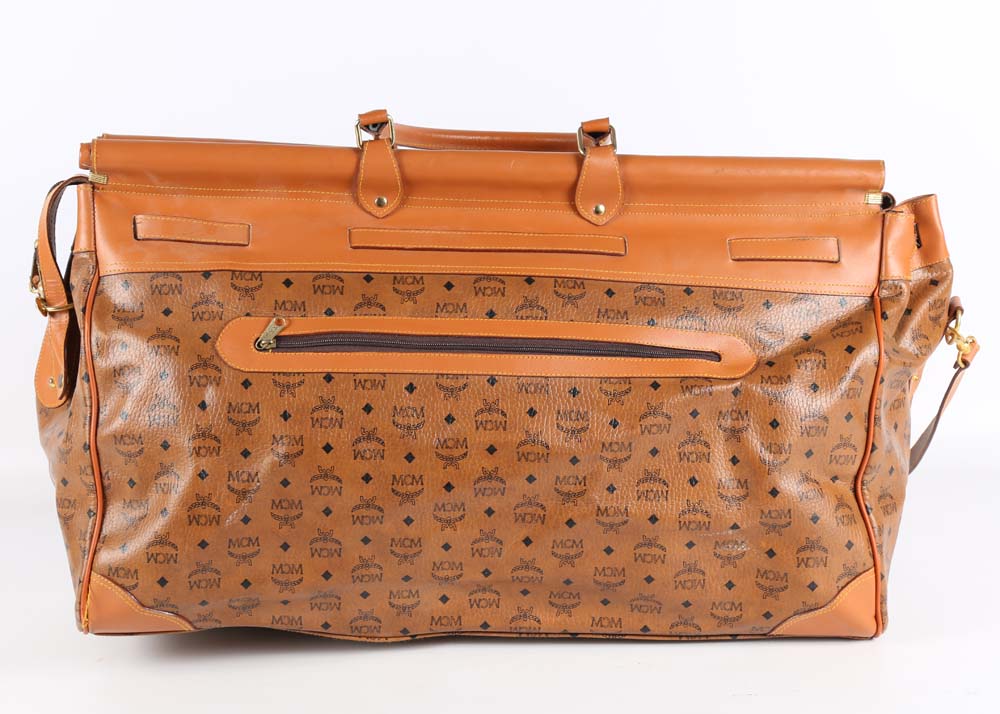 MCM Cognac Visetos Logo Print Coated Canvas Weekender Bag