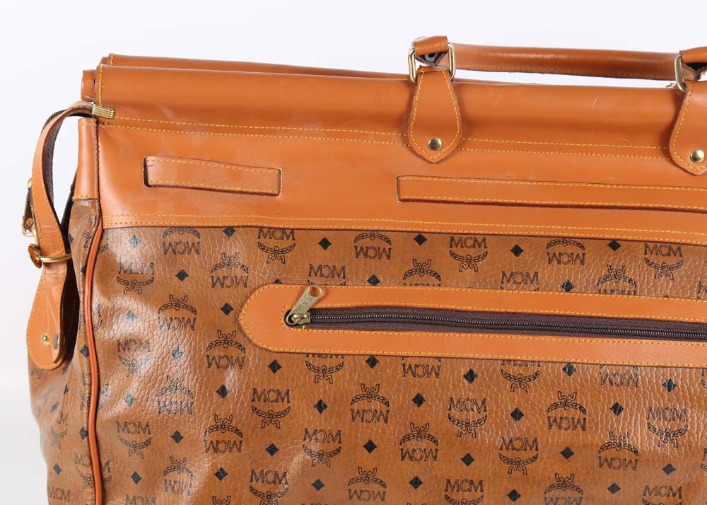 MCM Cognac Visetos Logo Print Coated Canvas Weekender Bag