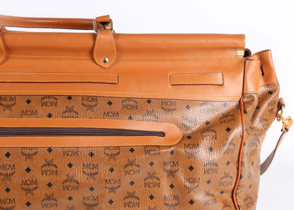 MCM Cognac Visetos Logo Print Coated Canvas Weekender Bag