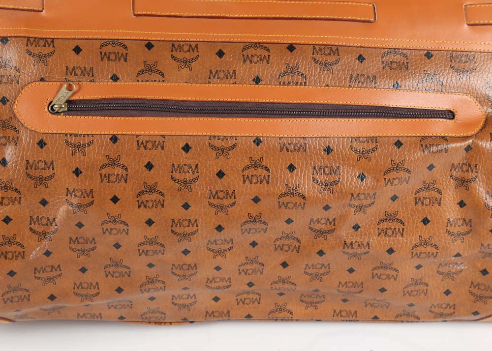MCM Cognac Visetos Logo Print Coated Canvas Weekender Bag