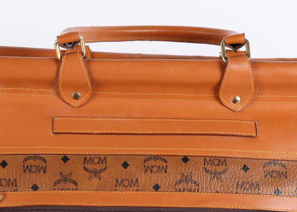 MCM Cognac Visetos Logo Print Coated Canvas Weekender Bag