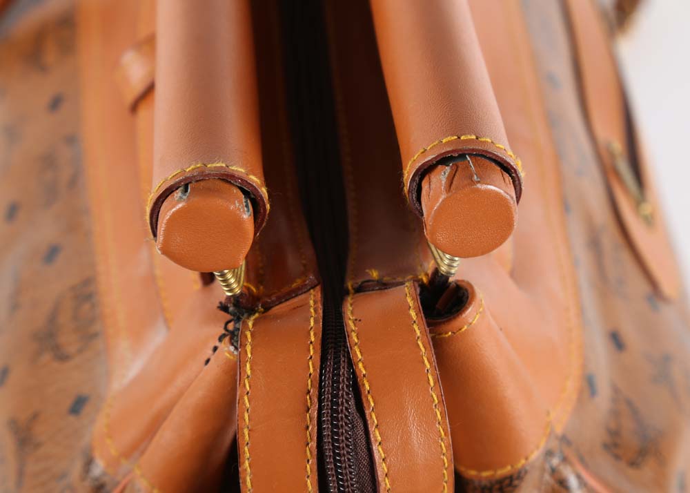 MCM Cognac Visetos Logo Print Coated Canvas Weekender Bag