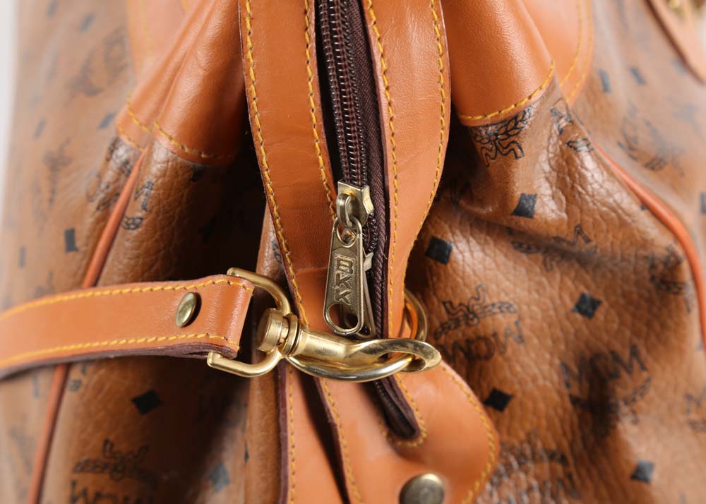 MCM Cognac Visetos Logo Print Coated Canvas Weekender Bag