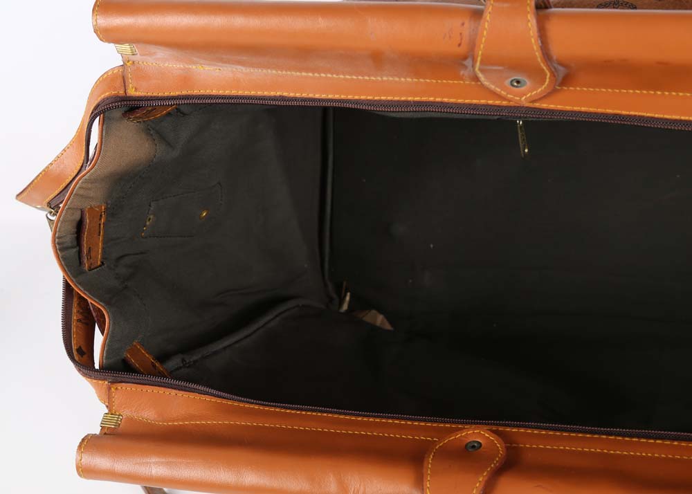 MCM Cognac Visetos Logo Print Coated Canvas Weekender Bag