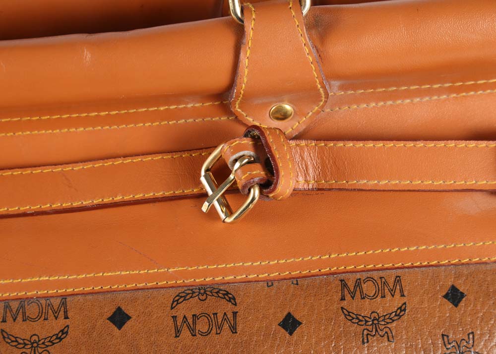 MCM Cognac Visetos Logo Print Coated Canvas Weekender Bag