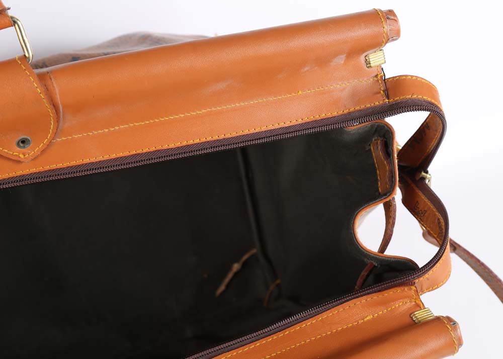 MCM Cognac Visetos Logo Print Coated Canvas Weekender Bag