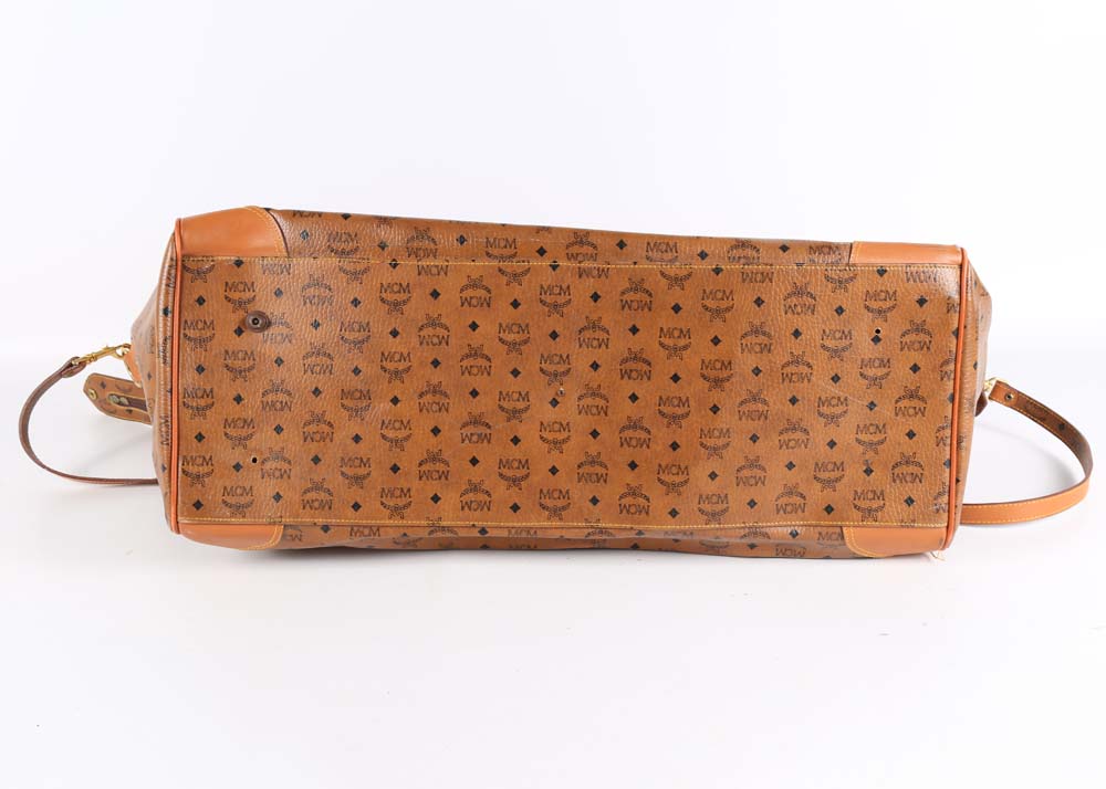 MCM Cognac Visetos Logo Print Coated Canvas Weekender Bag