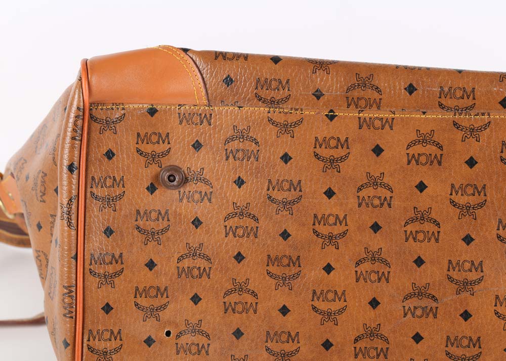 MCM Cognac Visetos Logo Print Coated Canvas Weekender Bag