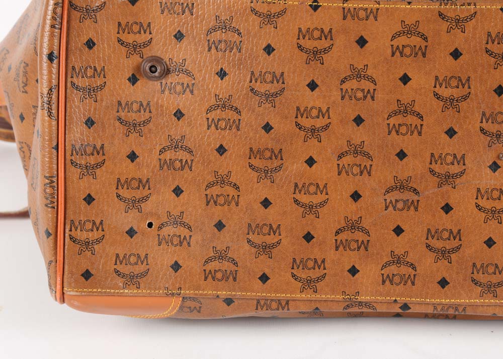 MCM Cognac Visetos Logo Print Coated Canvas Weekender Bag