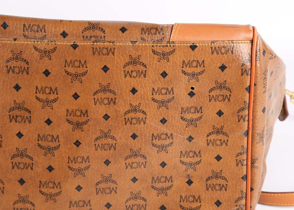 MCM Cognac Visetos Logo Print Coated Canvas Weekender Bag
