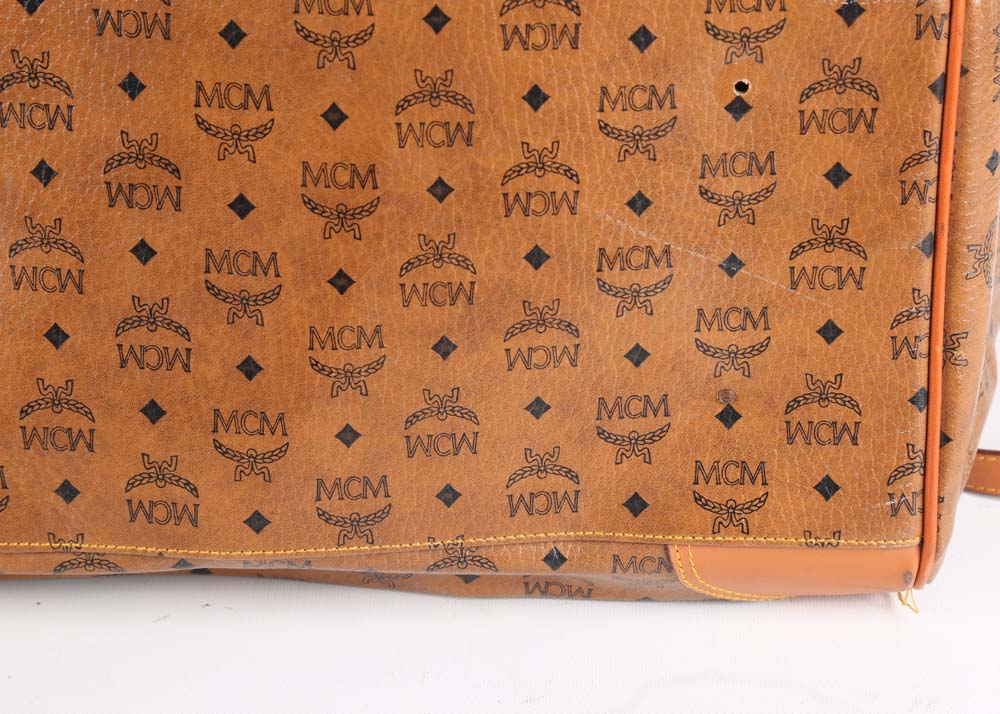 MCM Cognac Visetos Logo Print Coated Canvas Weekender Bag