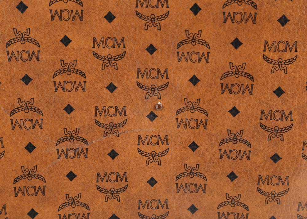 MCM Cognac Visetos Logo Print Coated Canvas Weekender Bag