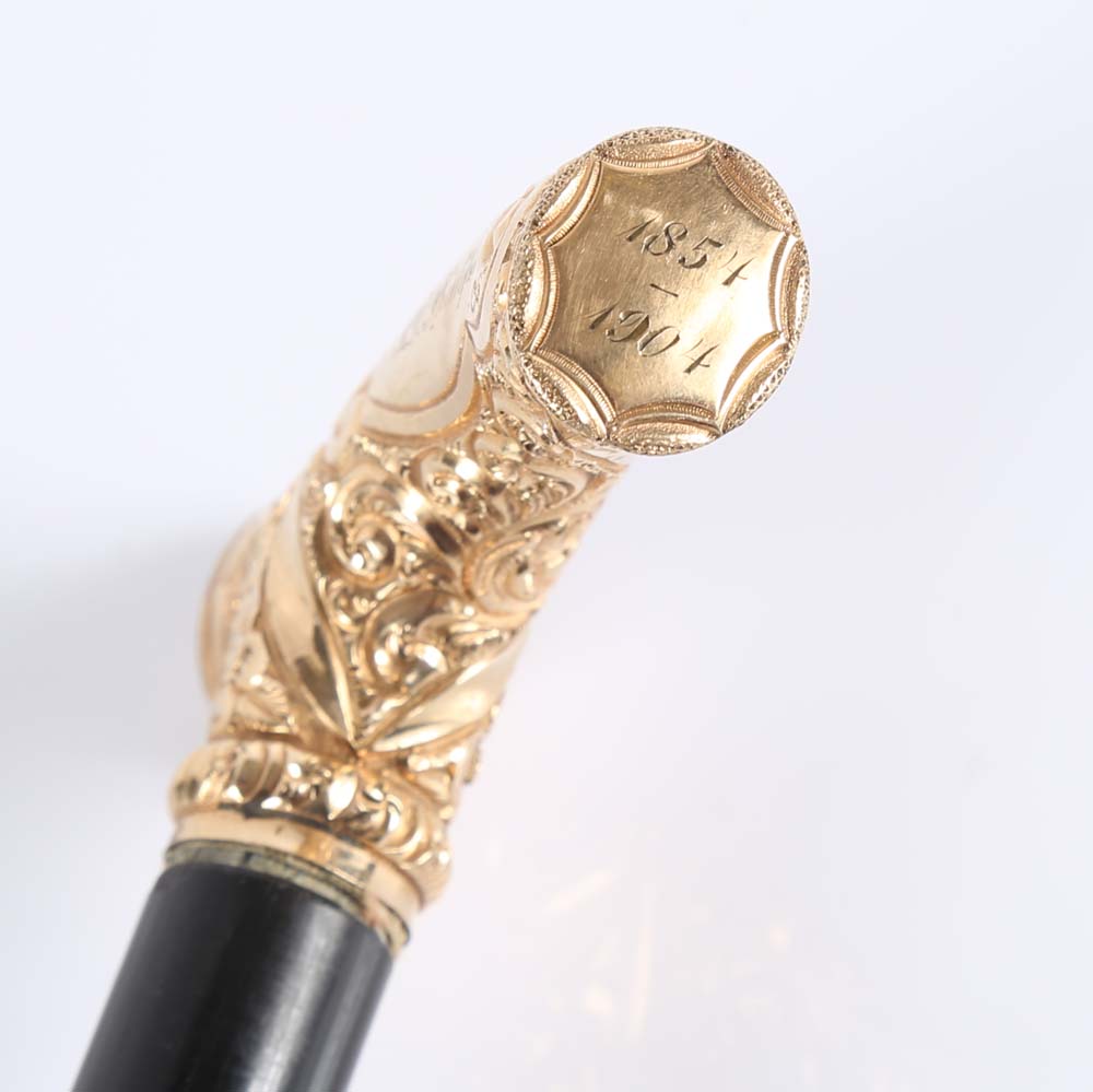 Antique 14K Yellow Gold and Ebony Walking Cane, Early 20th Century