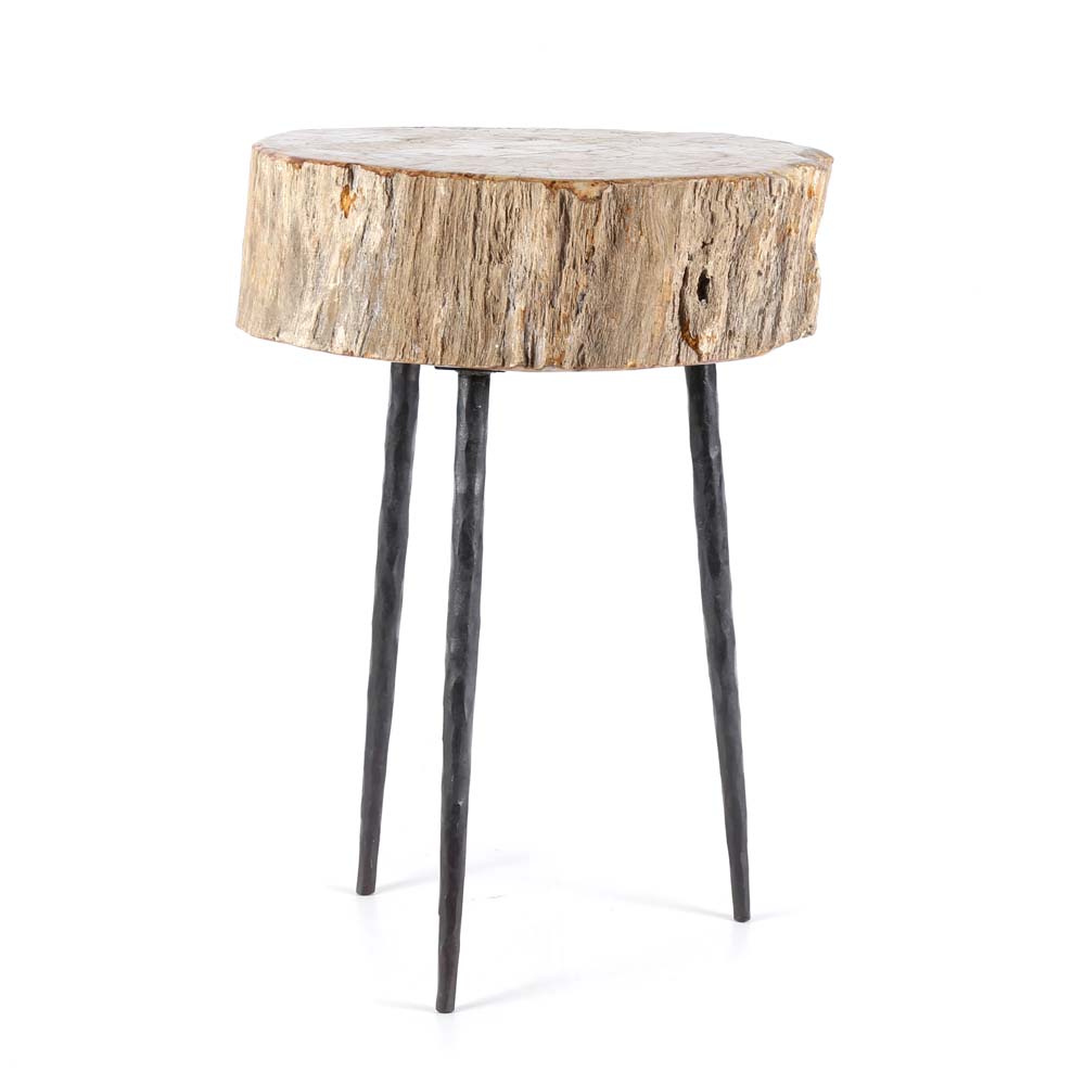 Contemporary Petrified Wood Tripod Stool