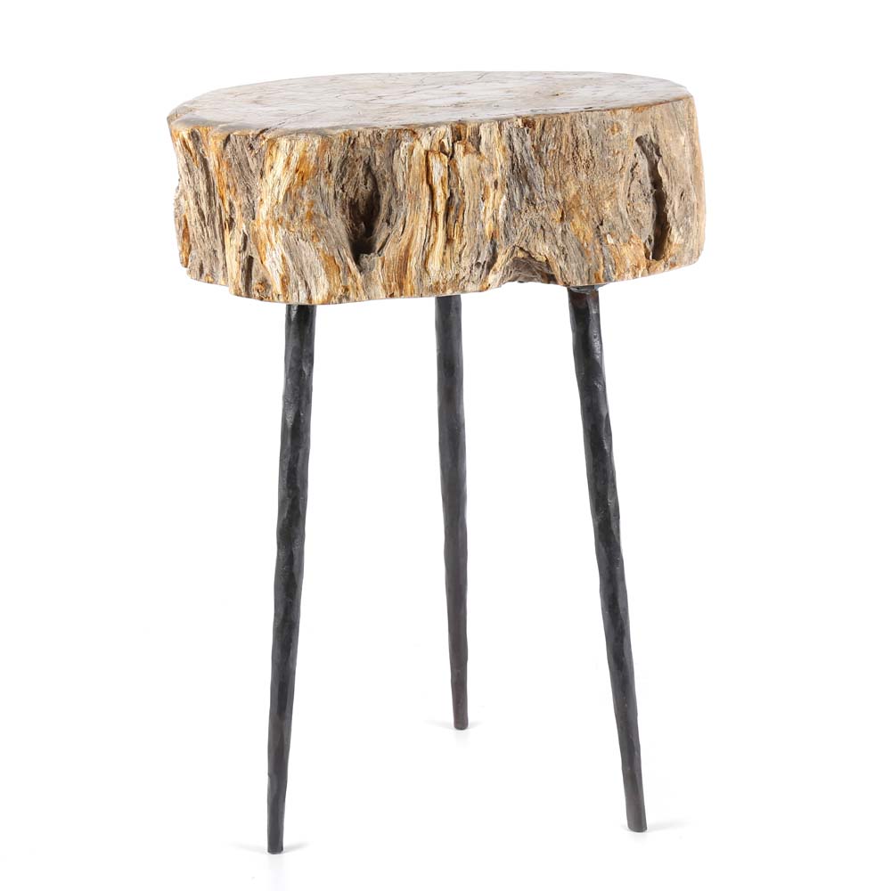 Contemporary Petrified Wood Tripod Stool