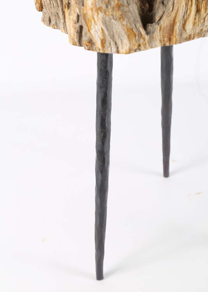 Contemporary Petrified Wood Tripod Stool