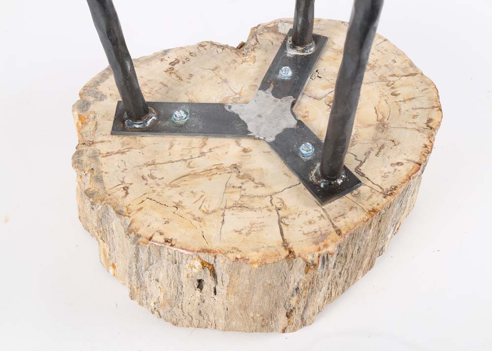 Contemporary Petrified Wood Tripod Stool
