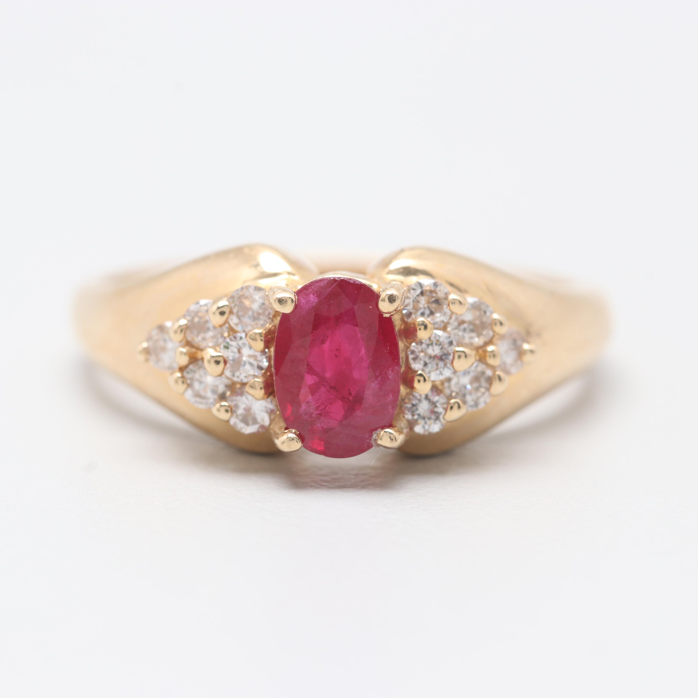 14K Yellow Gold Ruby and Diamond Ring