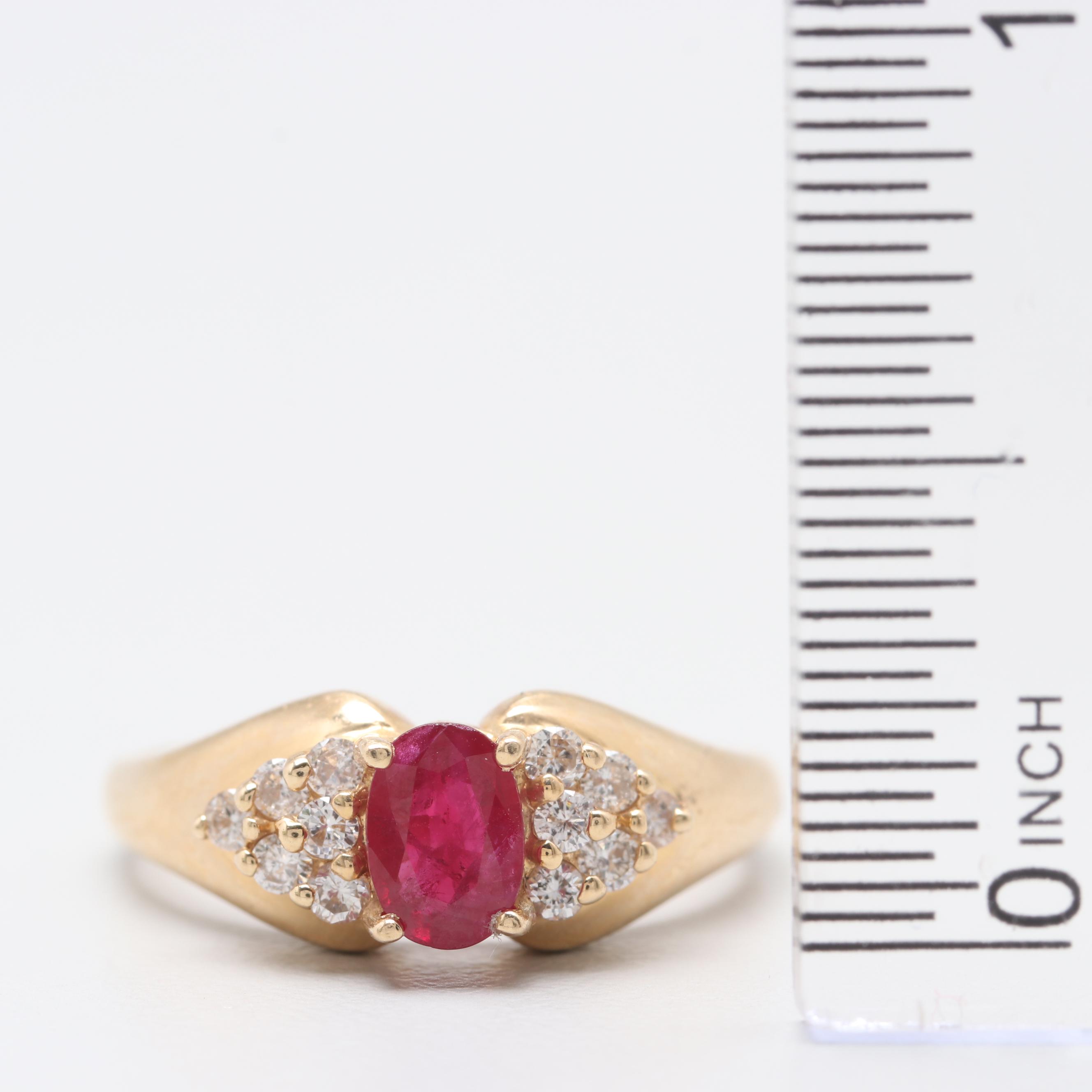 14K Yellow Gold Ruby and Diamond Ring