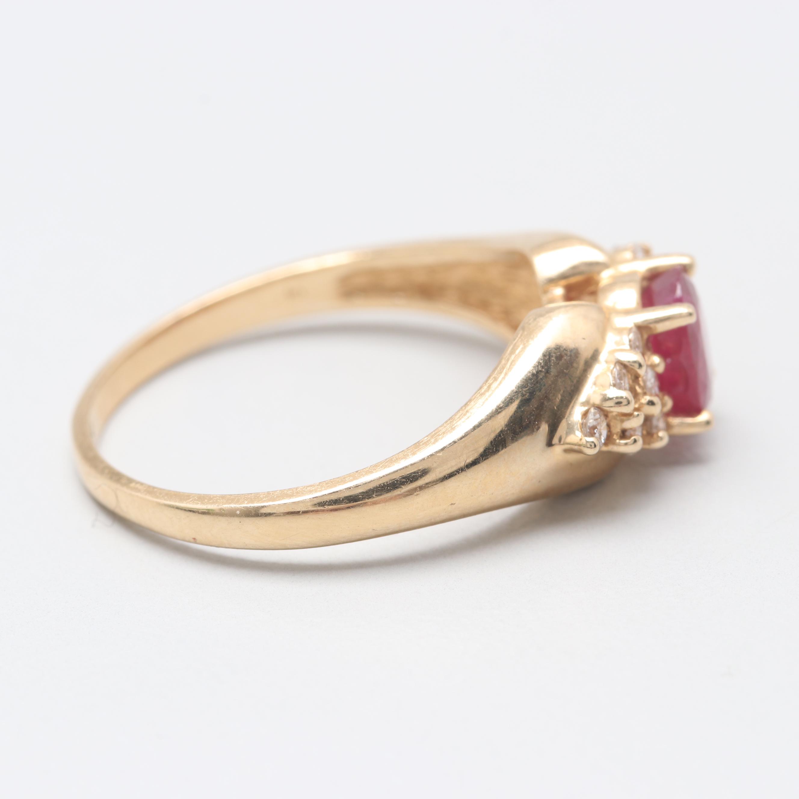 14K Yellow Gold Ruby and Diamond Ring