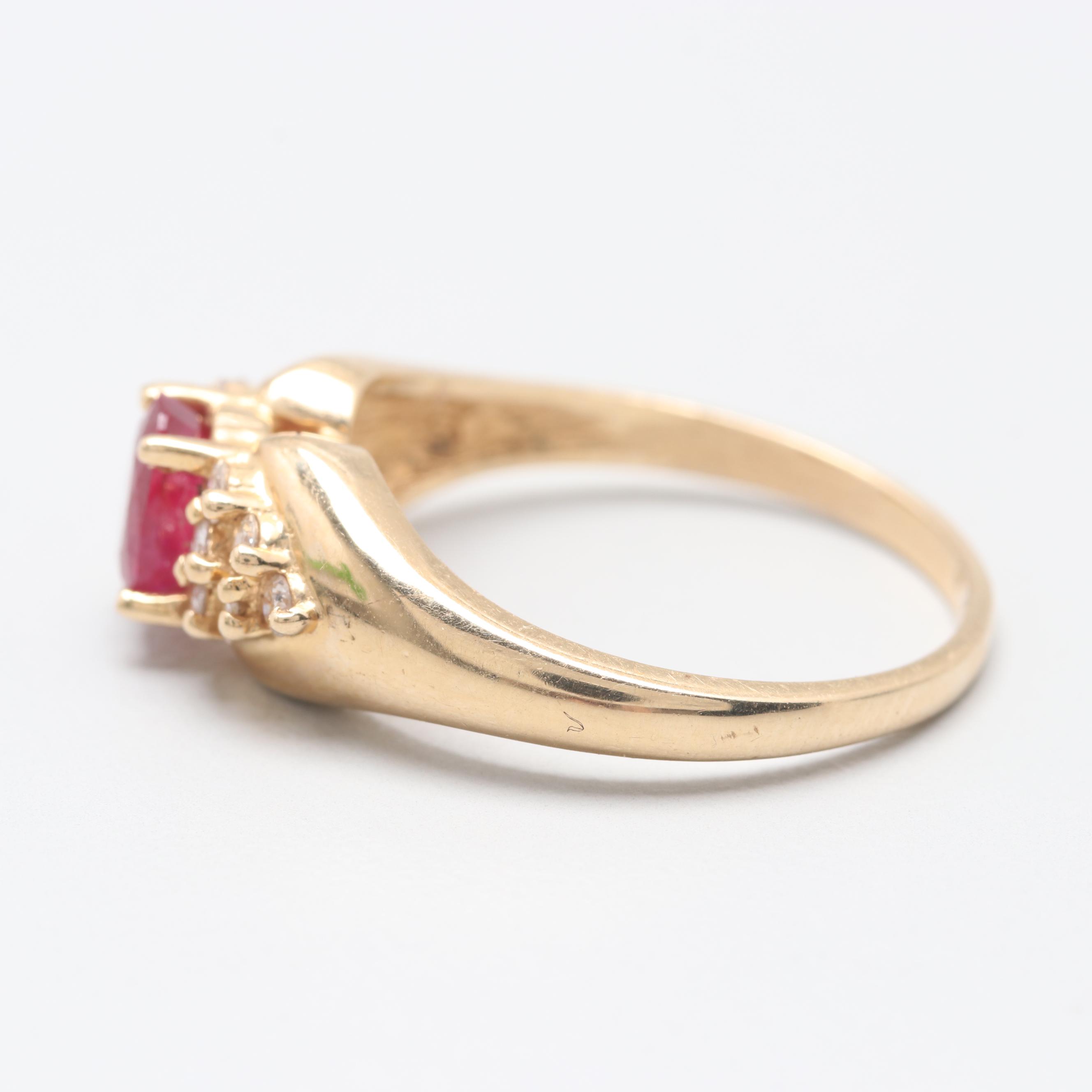 14K Yellow Gold Ruby and Diamond Ring