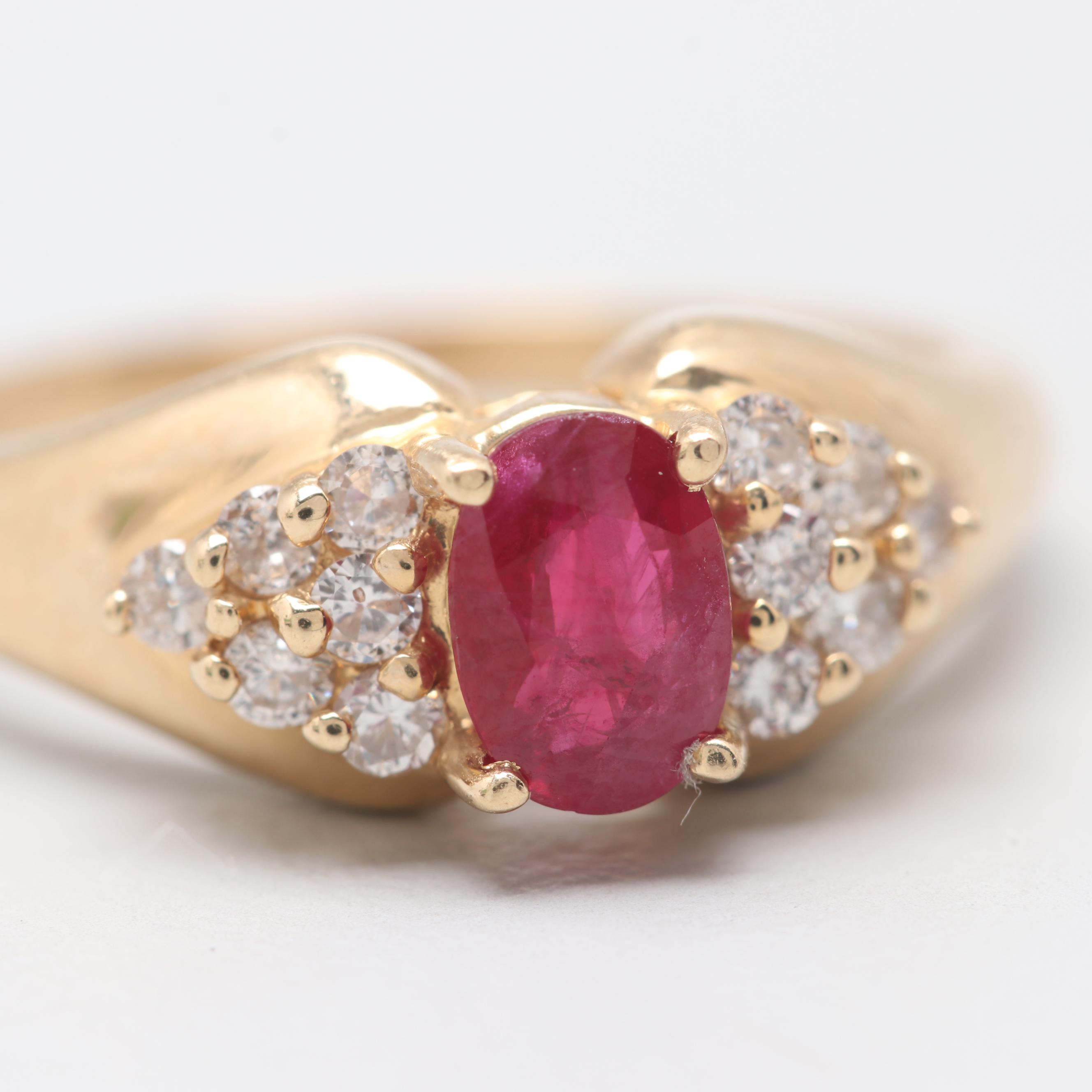 14K Yellow Gold Ruby and Diamond Ring